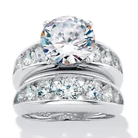 6.09 Cttw. Round Cubic Zirconia Silvertone 2-Piece Channel-Set Bridal Ring Set