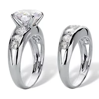 6.09 Cttw. Round Cubic Zirconia Silvertone 2-Piece Channel-Set Bridal Ring Set