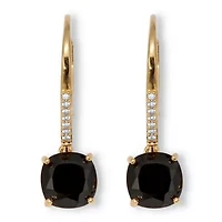 .11 TCW Cushion Cut Genuine Black Spinel and CZ Sterling Silver Hoop Earrings