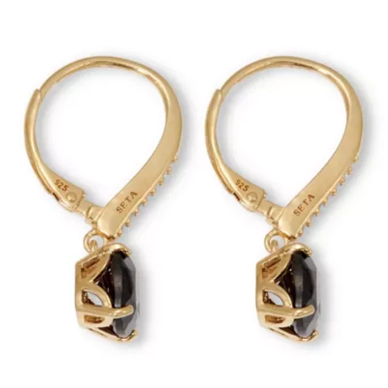 .11 TCW Cushion Cut Genuine Black Spinel and CZ Sterling Silver Hoop Earrings