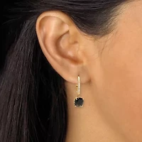 .11 TCW Cushion Cut Genuine Black Spinel and CZ Sterling Silver Hoop Earrings