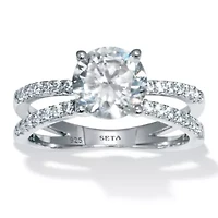2.26 TCW Round Cubic Zirconia Sterling Silver Crossover Engagement Ring