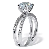 2.26 TCW Round Cubic Zirconia Sterling Silver Crossover Engagement Ring