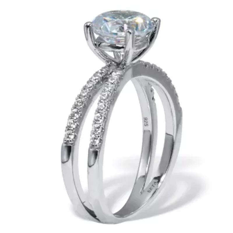 2.26 TCW Round Cubic Zirconia Sterling Silver Crossover Engagement Ring