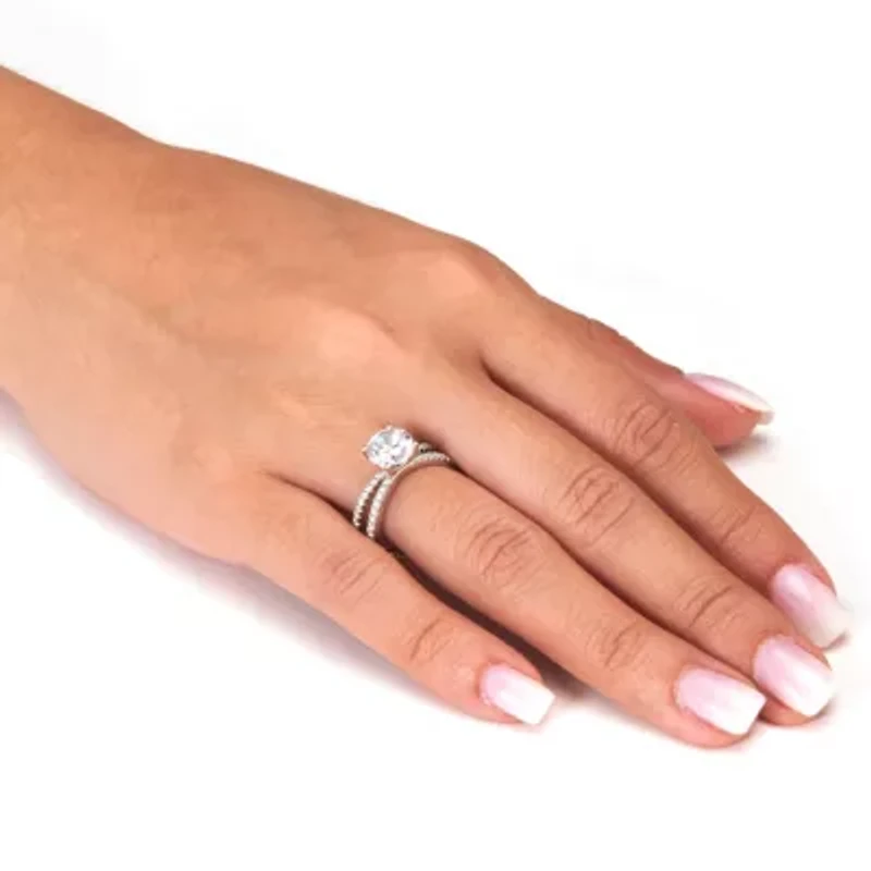 2.26 TCW Round Cubic Zirconia Sterling Silver Crossover Engagement Ring