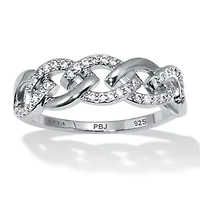 .21 TCW Round Cubic Zirconia Platinum-Plated Sterling Silver Oval Link Ring