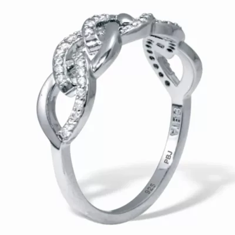 .21 TCW Round Cubic Zirconia Platinum-Plated Sterling Silver Oval Link Ring