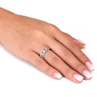 .21 TCW Round Cubic Zirconia Platinum-Plated Sterling Silver Oval Link Ring