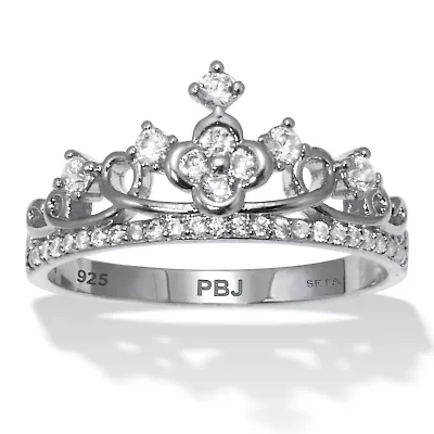 .41 TCW Round Cubic Zirconia Sterling Silver Crown Ring