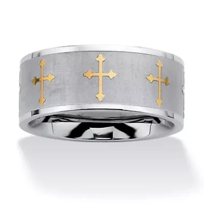 Cross Eternity Band in Stainless Steel and Yellow Goldtone