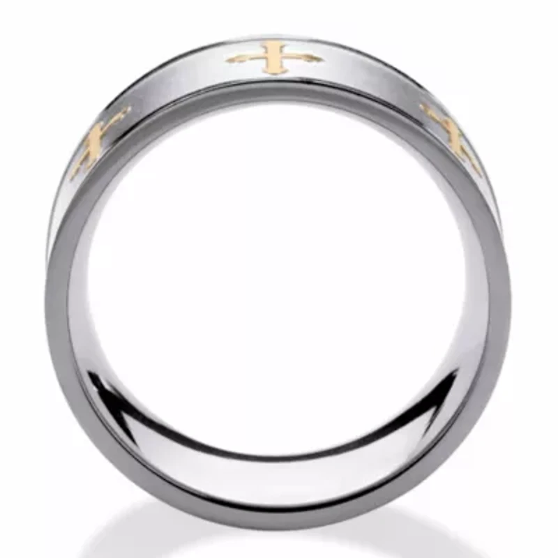 Cross Eternity Band in Stainless Steel and Yellow Goldtone