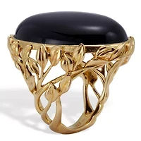 Oval Genuine Black Agate 18k Yellow Gold Cabochon Ring