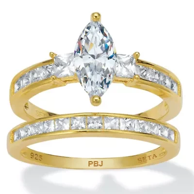 2.34 TCW Marquise Cubic Zirconia 14k Gold-Plated Sterling Silver Bridal Ring Set