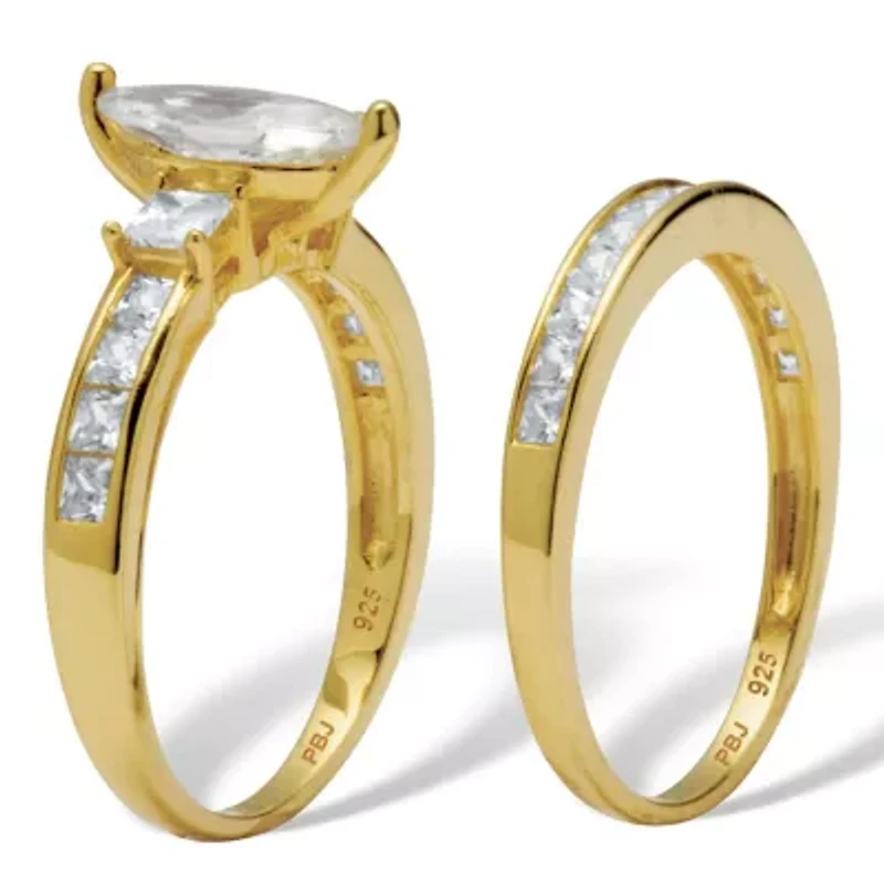 2.34 TCW Marquise Cubic Zirconia 14k Gold-Plated Sterling Silver Bridal Ring Set