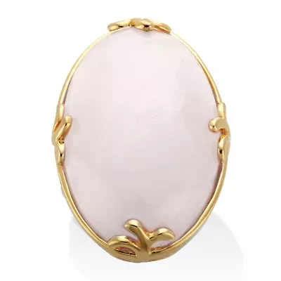 Cabochon Cut Rose Quartz 18k Gold-Plated Cocktail Ring