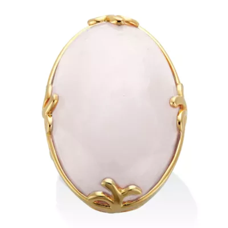 Cabochon Cut Rose Quartz 18k Gold-Plated Cocktail Ring