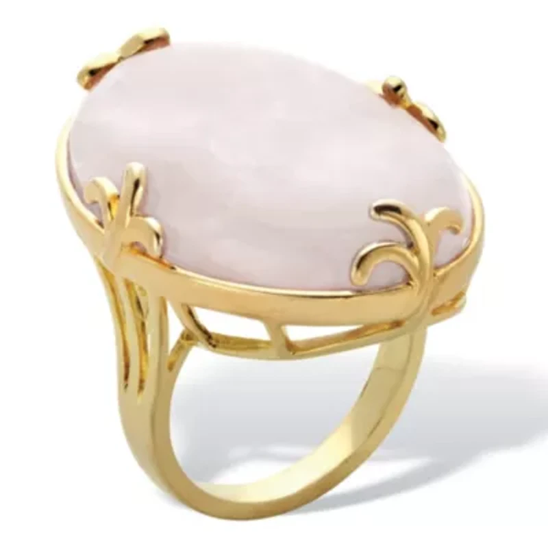 Cabochon Cut Rose Quartz 18k Gold-Plated Cocktail Ring