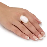 Cabochon Cut Rose Quartz 18k Gold-Plated Cocktail Ring