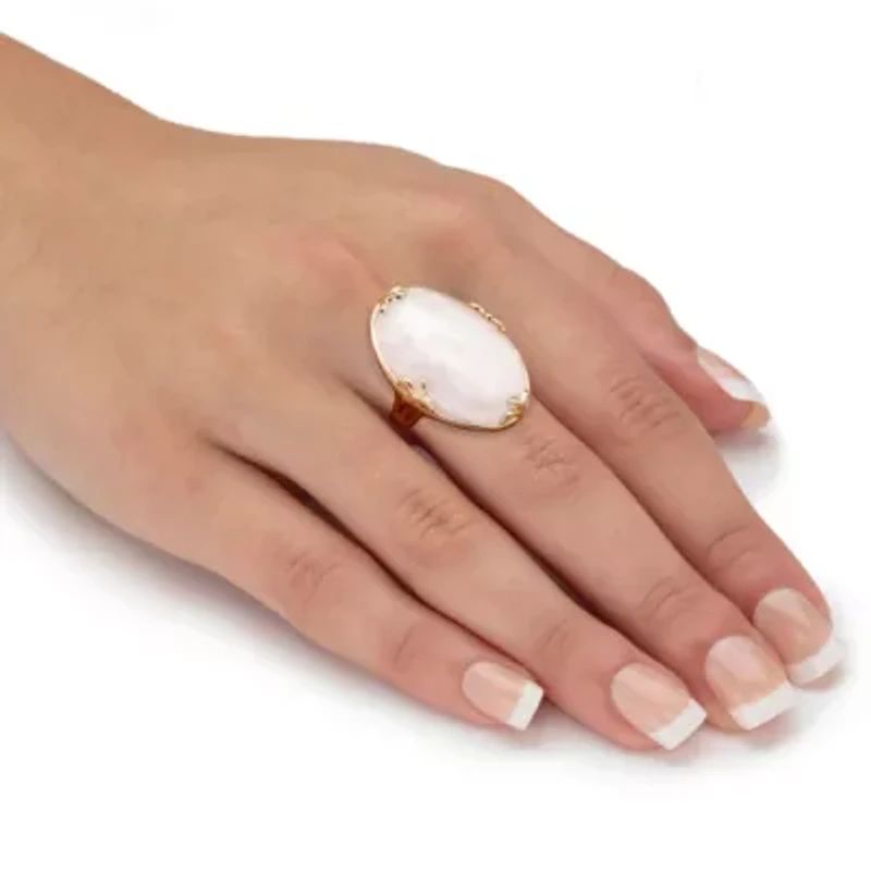 Cabochon Cut Rose Quartz 18k Gold-Plated Cocktail Ring
