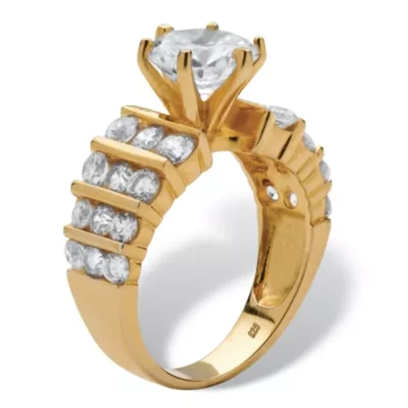 3.36 TCW Round Cubic Zirconia Gold-Plated Sterling Silver Ring