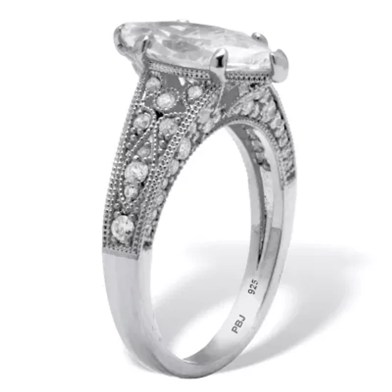3.23 TCW Cubic Zirconia Platinum-plated Sterling Silver Engagement Ring