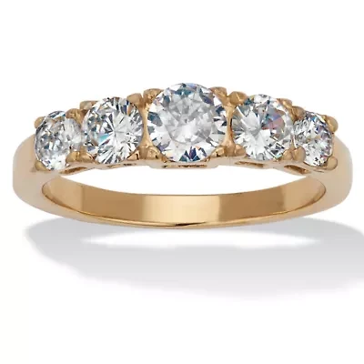 1.46 TCW Round Cubic Zirconia Gold Ion-Plated Stainless Steel Anniversary Ring
