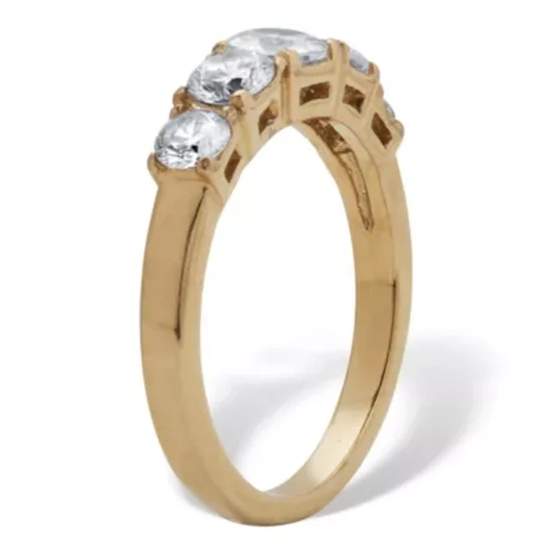 1.46 TCW Round Cubic Zirconia Gold Ion-Plated Stainless Steel Anniversary Ring