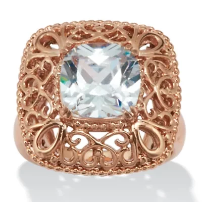 2.65 CW Cushion Cut Cubic Zirconia Rose Ion Plated Bezel Statement Ring