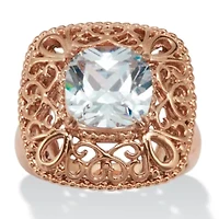 2.65 CW Cushion Cut Cubic Zirconia Rose Ion Plated Bezel Statement Ring