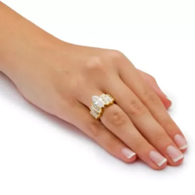 3.63 TCW Cubic Zirconia Gold-Plated Sterling Silver Ring