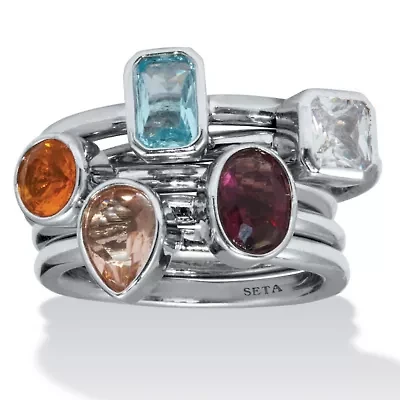 1.32 TCW CZ and Simulated Crystal Platinum-plated 5 Piece Stackable Ring Set