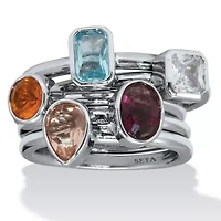 1.32 TCW CZ and Simulated Crystal Platinum-plated 5 Piece Stackable Ring Set