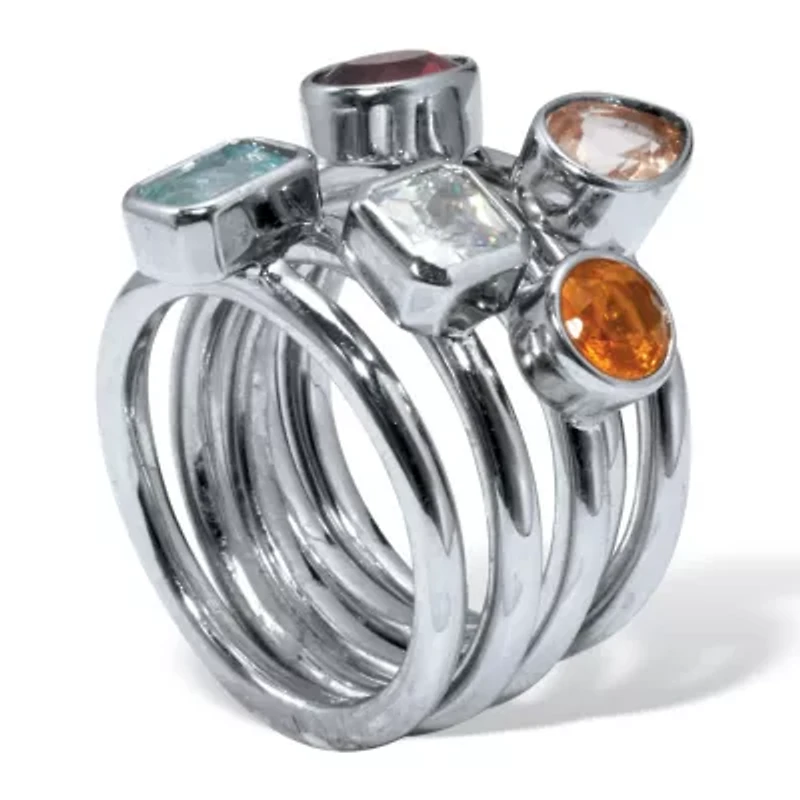 1.32 TCW CZ and Simulated Crystal Platinum-plated 5 Piece Stackable Ring Set