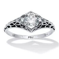 .75 TCW Round Cubic Zirconia Antiqued Sterling Silver Filigree Ring