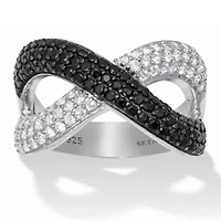 .49 TCW Round CZ and Black Spinel Sterling Silver Crossover Ring