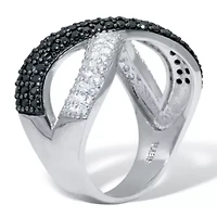 .49 TCW Round CZ and Black Spinel Sterling Silver Crossover Ring