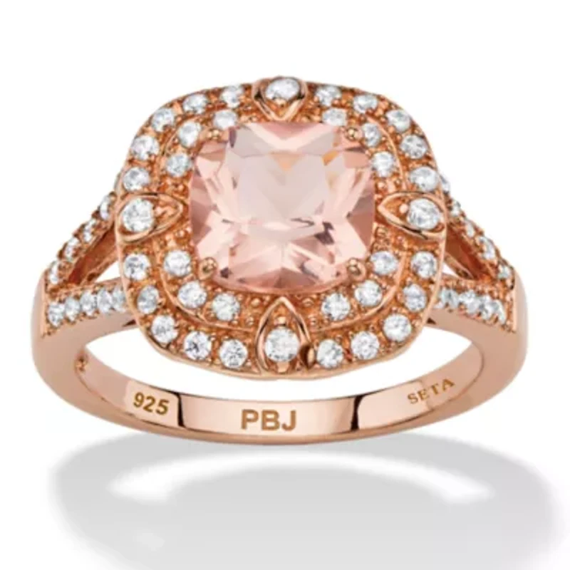 2.03 TCW Simulated Pink Morganite and CZ Rose Gold-Plated Sterling Silver Ring