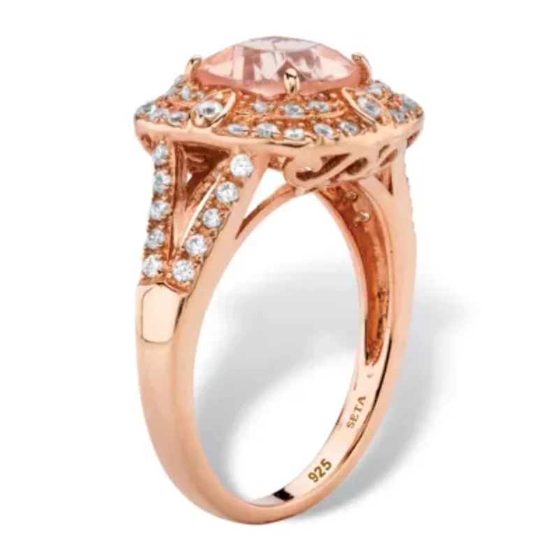 2.03 TCW Simulated Pink Morganite and CZ Rose Gold-Plated Sterling Silver Ring