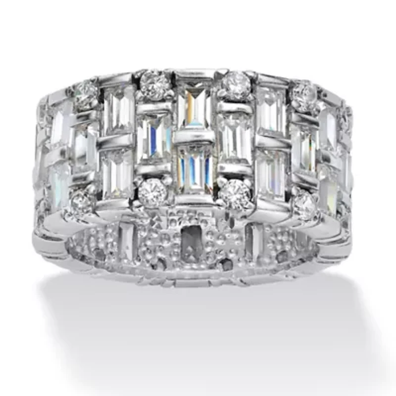 5.12 TCW Baguette CZ Eternity Band in Platinum-plated Sterling Silver