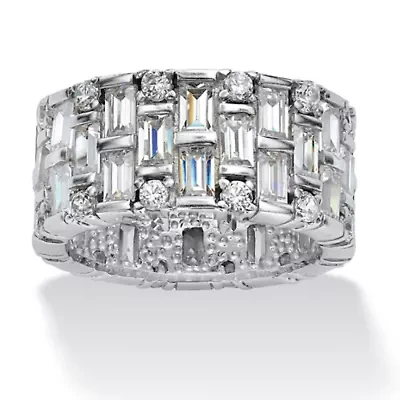 5.12 TCW Baguette CZ Eternity Band in Platinum-plated Sterling Silver