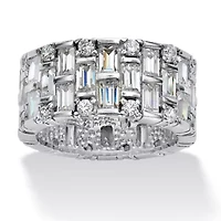5.12 TCW Baguette CZ Eternity Band in Platinum-plated Sterling Silver