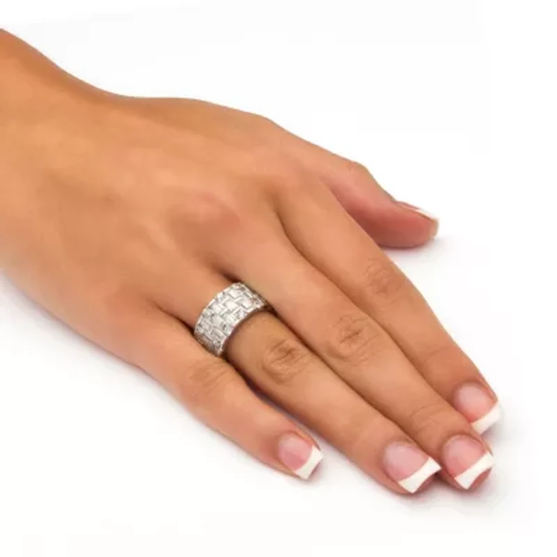 5.12 TCW Baguette CZ Eternity Band in Platinum-plated Sterling Silver