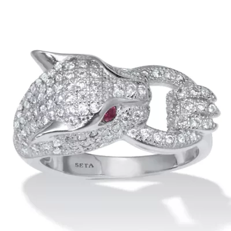 .77 TCW Round Cubic Zirconia Silvertone Panther Cocktail Ring