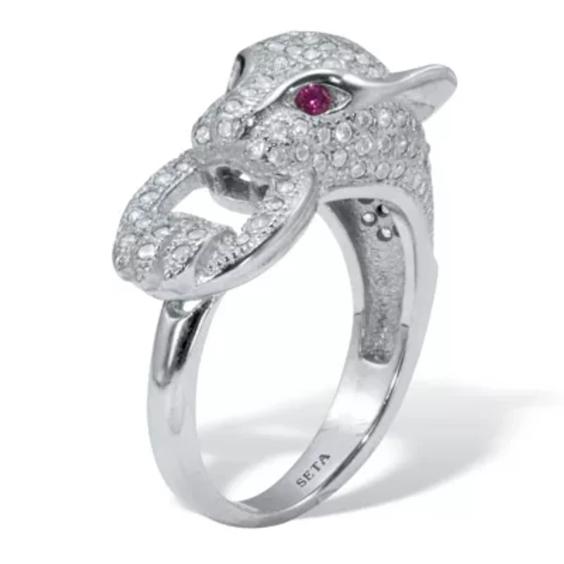 .77 TCW Round Cubic Zirconia Silvertone Panther Cocktail Ring