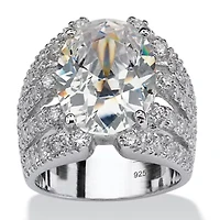 10.82 TCW Oval-Cut Cubic Zirconia .925 Sterling Silver Sparkler Engagement Ring