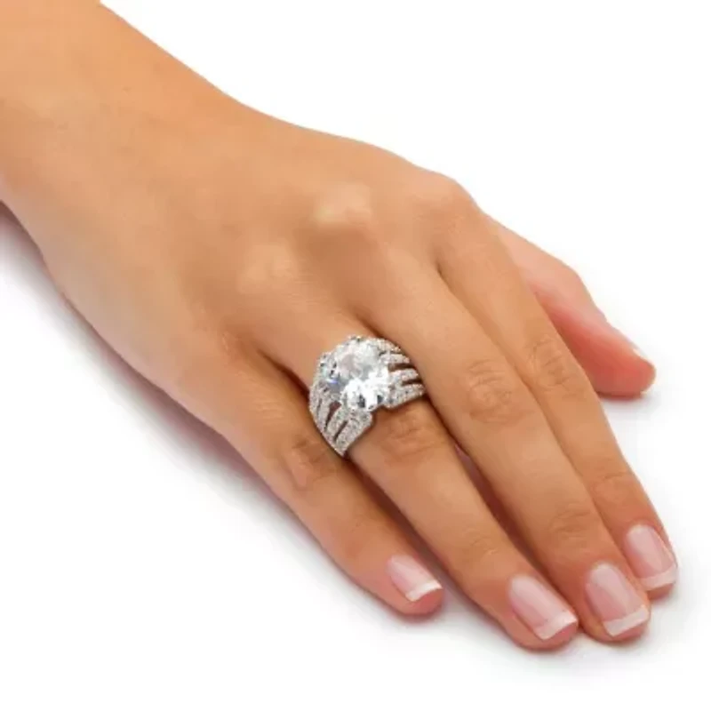 10.82 TCW Oval-Cut Cubic Zirconia .925 Sterling Silver Sparkler Engagement Ring