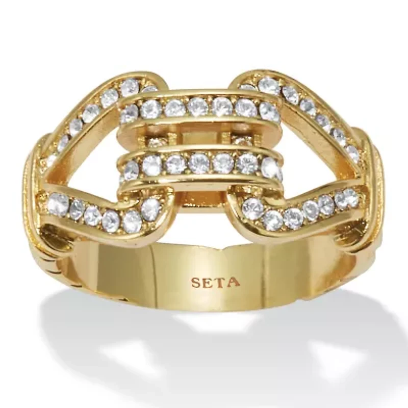 Round Crystal 14k Yellow Gold-Plated Link Ring