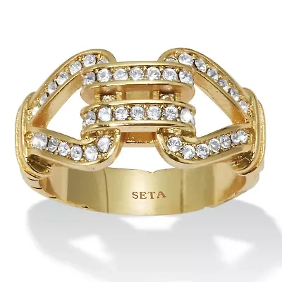 Round Crystal 14k Yellow Gold-Plated Link Ring
