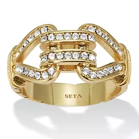Round Crystal 14k Yellow Gold-Plated Link Ring