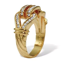 Round Crystal 14k Yellow Gold-Plated Link Ring